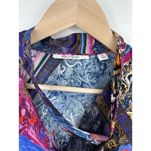 Robert Graham Dress Tie Neck Floral Paisley Colorful Size Small Flowy Silky - Picture 2 of 4